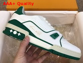 LV Trainer Sneaker White Calf Leather and Green Details 1A54HU Replica