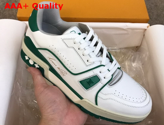 LV Trainer Sneaker White Calf Leather and Green Details 1A54HU Replica