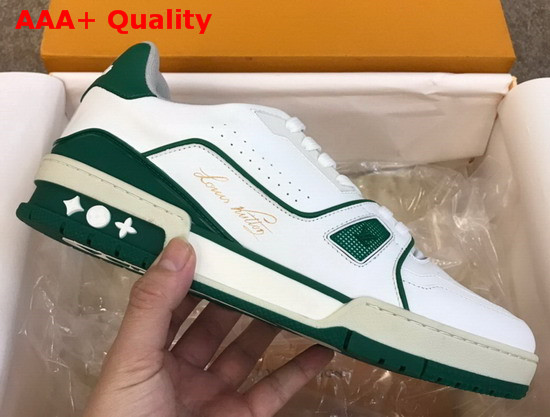 LV Trainer Sneaker White Calf Leather and Green Details 1A54HU Replica