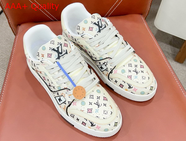 LV Trainer Sneaker in Beige Monogram Printed Grained Calf Leather 1ACXBG Replica