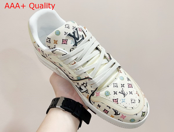 LV Trainer Sneaker in Beige Monogram Printed Grained Calf Leather 1ACXBG Replica