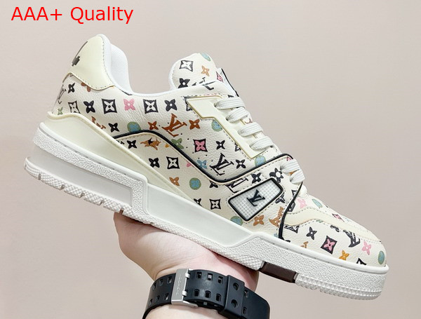 LV Trainer Sneaker in Beige Monogram Printed Grained Calf Leather 1ACXBG Replica