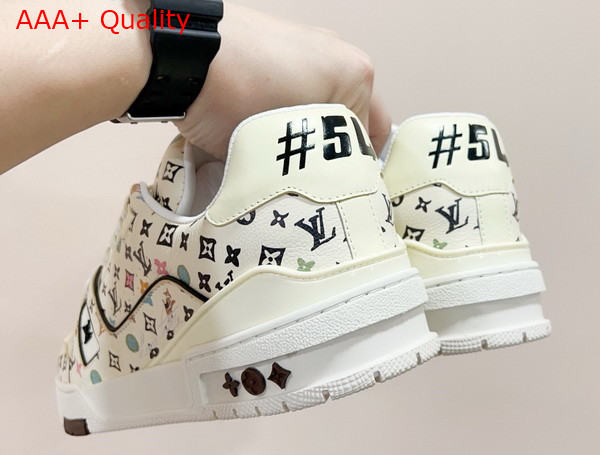 LV Trainer Sneaker in Beige Monogram Printed Grained Calf Leather 1ACXBG Replica