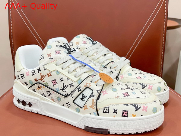 LV Trainer Sneaker in Beige Monogram Printed Grained Calf Leather 1ACXBG Replica