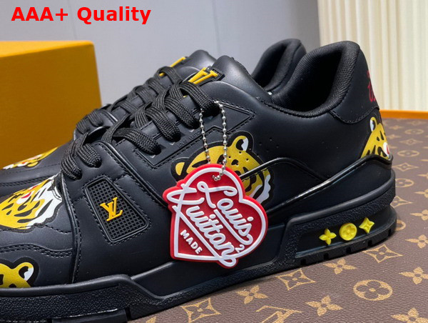 LV Trainer Sneaker in Black Calf Leather Printed with the Tiger Motif 1A9JBV Replica