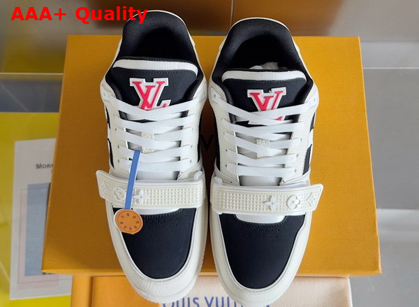 LV Trainer Sneaker in Black Nubuck Calf Leather and Grained Calf Leather Features a Distorted Monogram Flower On The Side 1ACW3K Replica