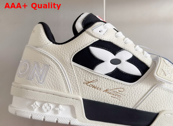 LV Trainer Sneaker in Black Nubuck Calf Leather and Grained Calf Leather Features a Distorted Monogram Flower On The Side 1ACW3K Replica