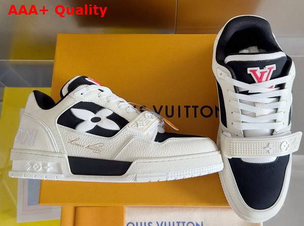 LV Trainer Sneaker in Black Nubuck Calf Leather and Grained Calf Leather Features a Distorted Monogram Flower On The Side 1ACW3K Replica