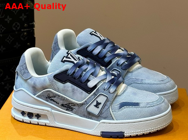 LV Trainer Sneaker in Blue Bleached Monogram Denim 1ACVNE Replica