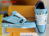 LV Trainer Sneaker in Blue Grained Calf Leather with Colorful Accents 1AD7K6 Replica