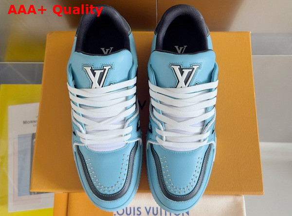 LV Trainer Sneaker in Blue Grained Calf Leather with Colorful Accents 1AD7K6 Replica