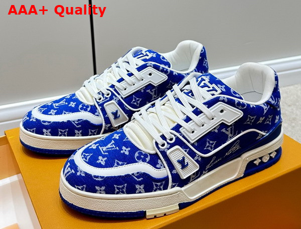 LV Trainer Sneaker in Blue Monogram Textile 1ABFRM Replica