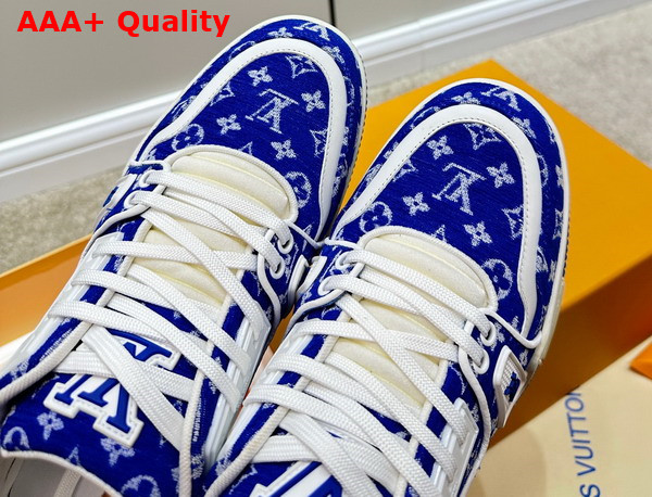 LV Trainer Sneaker in Blue Monogram Textile 1ABFRM Replica