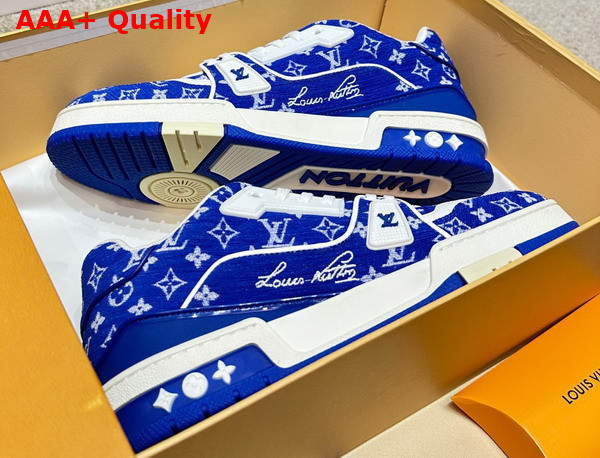 LV Trainer Sneaker in Blue Monogram Textile 1ABFRM Replica