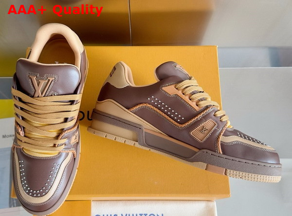 LV Trainer Sneaker in Brown Grained Calf Leather with Colorful Accents 1AD7L8 Replica