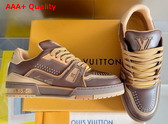 LV Trainer Sneaker in Brown Grained Calf Leather with Colorful Accents 1AD7L8 Replica