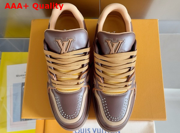 LV Trainer Sneaker in Brown Grained Calf Leather with Colorful Accents 1AD7L8 Replica