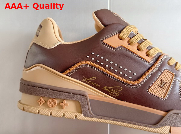 LV Trainer Sneaker in Brown Grained Calf Leather with Colorful Accents 1AD7L8 Replica