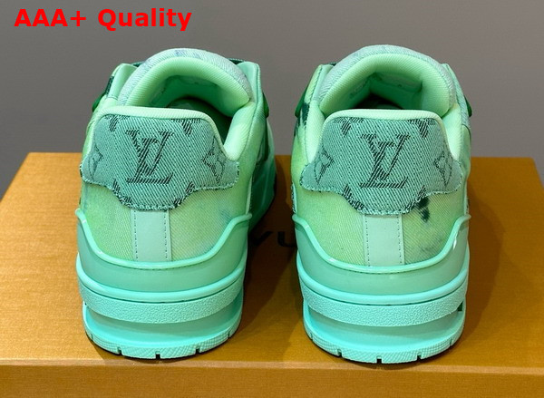 LV Trainer Sneaker in Green Bleached Monogram Denim 1ACVNT Replica