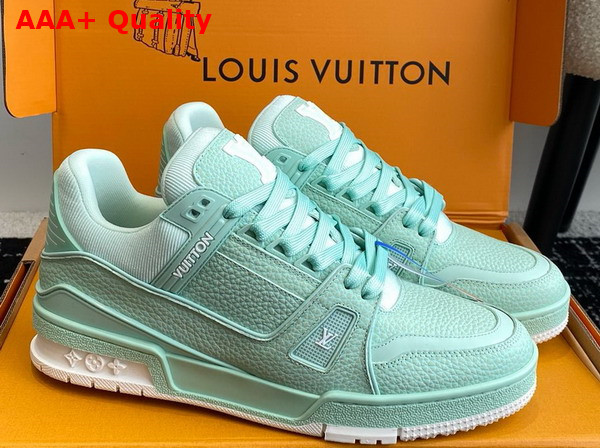 LV Trainer Sneaker in Green Grained Nubuck Calf Leather 1ACRMT Replica