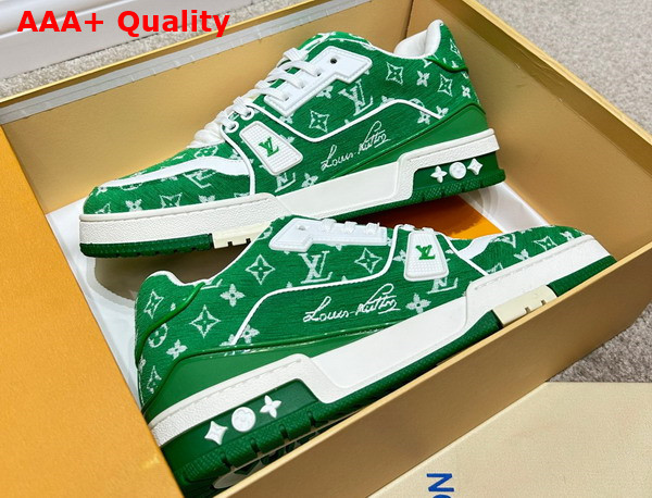 LV Trainer Sneaker in Green Monogram Textile 1ABFS6 Replica