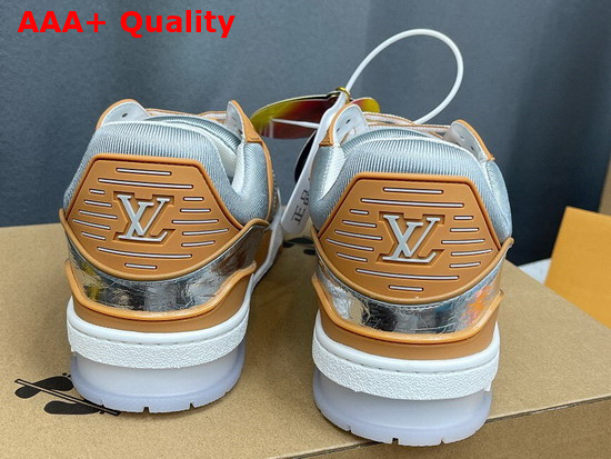 LV Trainer Sneaker in Metallic Silver Leather Embossed with the Monogram Pattern 1A996N Replica