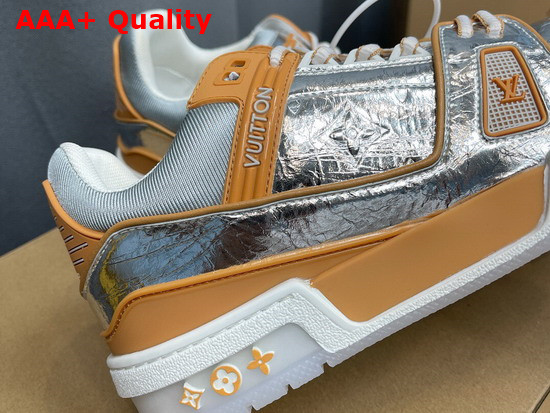 LV Trainer Sneaker in Metallic Silver Leather Embossed with the Monogram Pattern 1A996N Replica