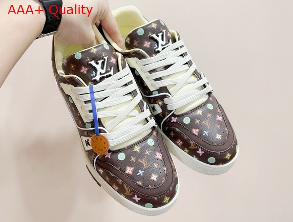 LV Trainer Sneaker in Moka Brown Monogram Printed Grained Calf Leather 1ACXB1 Replica