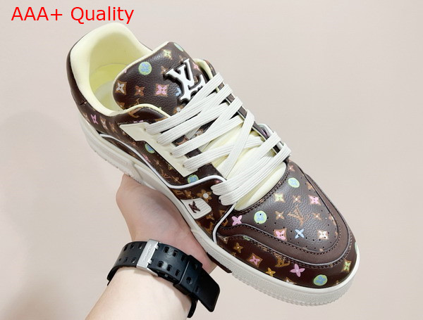 LV Trainer Sneaker in Moka Brown Monogram Printed Grained Calf Leather 1ACXB1 Replica