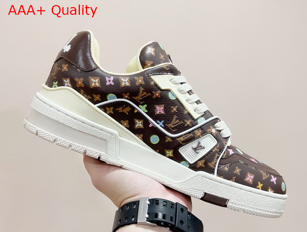 LV Trainer Sneaker in Moka Brown Monogram Printed Grained Calf Leather 1ACXB1 Replica