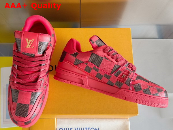 LV Trainer Sneaker in Red Damier Calf Leather 1ACN40 Replica