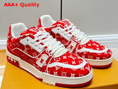 LV Trainer Sneaker in Red Monogram Textile 1ABFSQ Replica