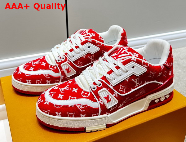 LV Trainer Sneaker in Red Monogram Textile 1ABFSQ Replica