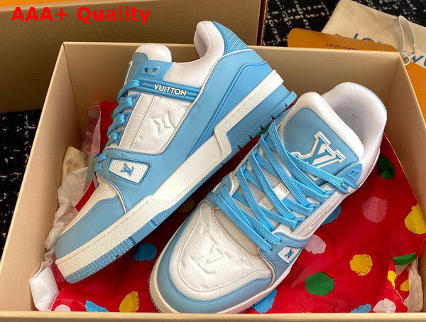 LV Trainer Sneaker in Sky Blue Grained Calf Leather 1AGZD6 Replica