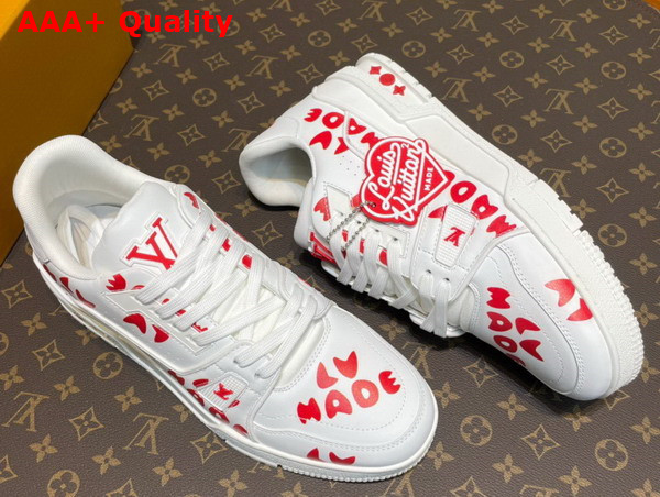 LV Trainer Sneaker in White Calf Leather Printed with Lv Made Replica