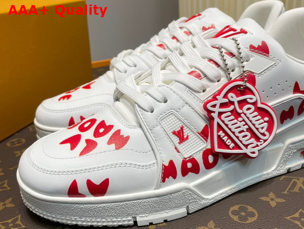 LV Trainer Sneaker in White Calf Leather Printed with Lv Made Replica