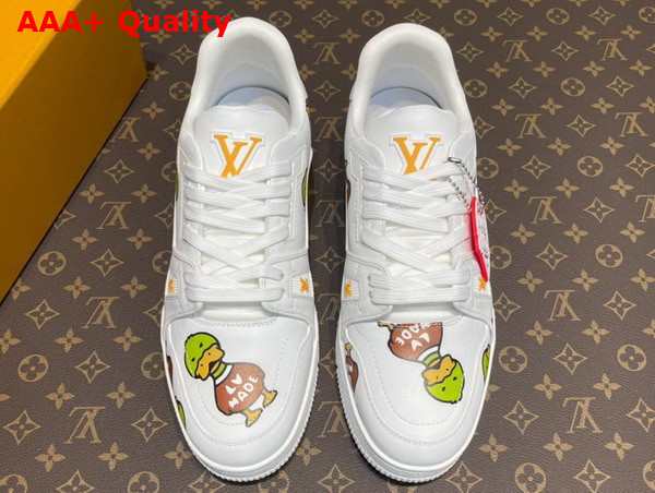 LV Trainer Sneaker in White Calf Leather Printed with the Duck Motif 1A9JCF Replica