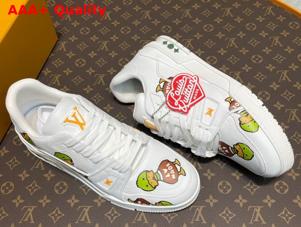 LV Trainer Sneaker in White Calf Leather Printed with the Duck Motif 1A9JCF Replica