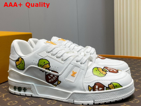 LV Trainer Sneaker in White Calf Leather Printed with the Duck Motif 1A9JCF Replica