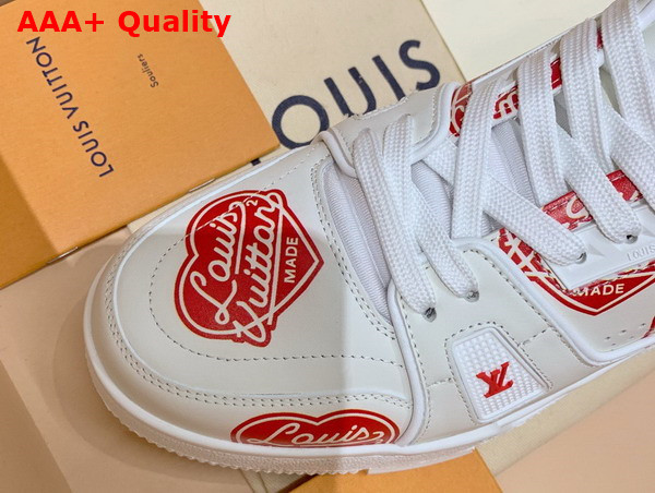 LV Trainer Sneaker in White Calf Leather Printed with the Red Louis Vuitton2 Heart Logo 1A9JAF Replica