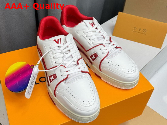 LV Trainer Sneaker in White Calf Leather with Dark Red Detailing Number 54 Signature at the Back of the Sneaker 1A8ZQ0 Replica