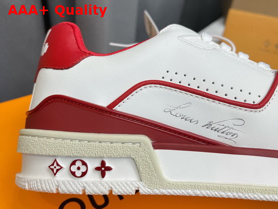 LV Trainer Sneaker in White Calf Leather with Dark Red Detailing Number 54 Signature at the Back of the Sneaker 1A8ZQ0 Replica