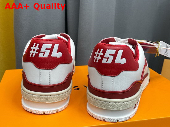 LV Trainer Sneaker in White Calf Leather with Dark Red Detailing Number 54 Signature at the Back of the Sneaker 1A8ZQ0 Replica