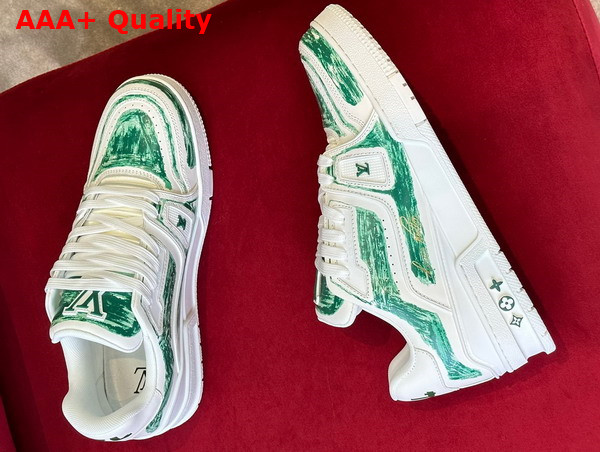 LV Trainer Sneaker in White Calf Leather with Green Graffiti Replica