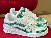 LV Trainer Sneaker in White Calf Leather with Green Graffiti Replica