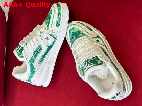 LV Trainer Sneaker in White Calf Leather with Green Graffiti Replica