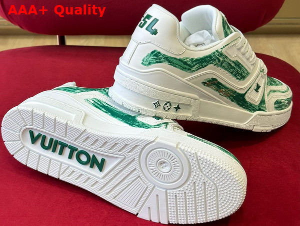 LV Trainer Sneaker in White Calf Leather with Green Graffiti Replica