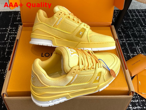 LV Trainer Sneaker in Yellow Grained Nubuck Calf Leather 1ACRMC Replica