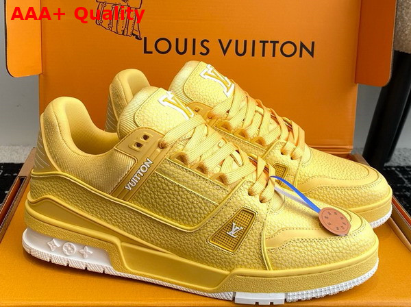 LV Trainer Sneaker in Yellow Grained Nubuck Calf Leather 1ACRMC Replica