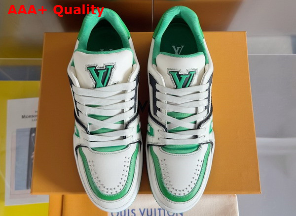 LV Trainer Sneaker is Reinterpreted in Grained Calf Leather with Colorful Accents Green 1AD7KP Replica